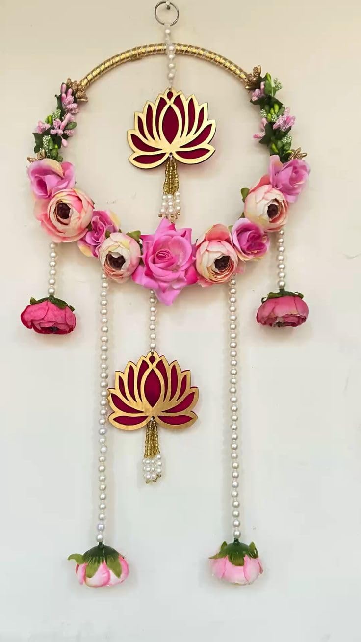 Generic Nutts Peony Flower & Cardboard Lotus Latkan & Moti Chudi Hanging, for Diwali Decoration, Home Decoration and All Festival Decor (1) 