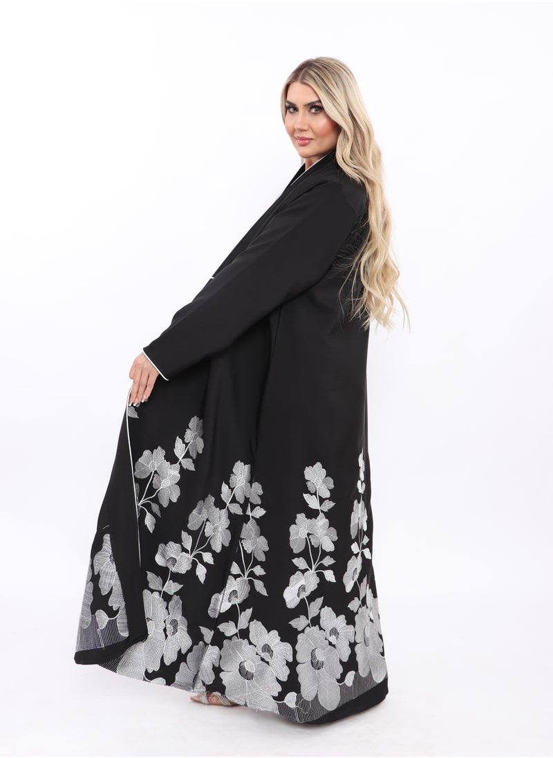 MyesuQ - Abaya woven from burpee crepe with a pointed collar and embroidery underneath with a wrap - Image 1
