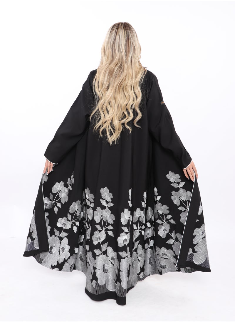 MyesuQ - Abaya woven from burpee crepe with a pointed collar and embroidery underneath with a wrap - Image 1