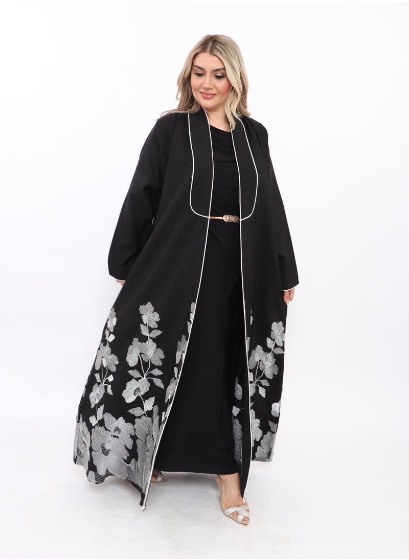 MyesuQ - Abaya woven from burpee crepe with a pointed collar and embroidery underneath with a wrap - Image 1