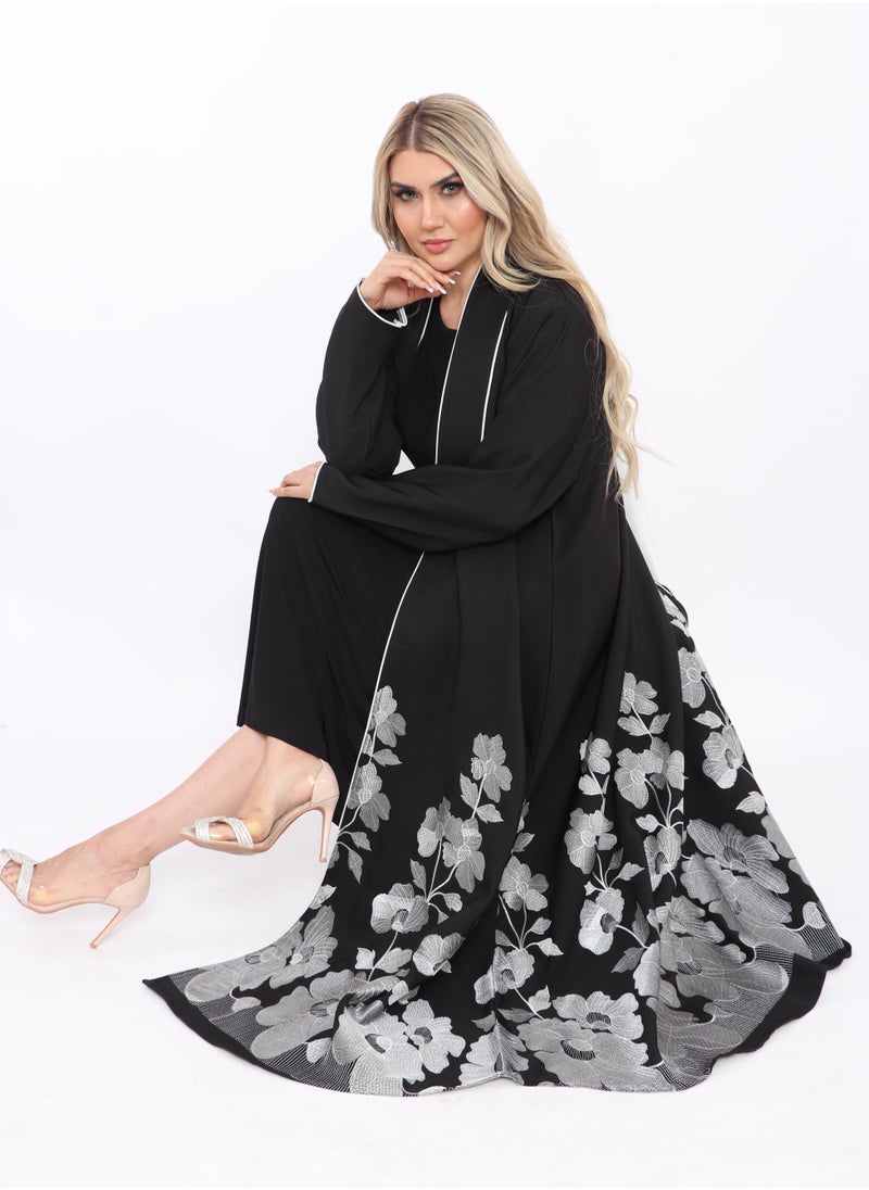 MyesuQ - Abaya woven from burpee crepe with a pointed collar and embroidery underneath with a wrap - Image 1