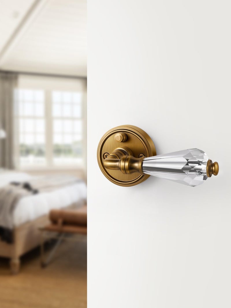 SORWDUERM 1 Pack Antique Brass Glass Door Lever Privacy Crystal Door Levers Door Lever Interior Door Handle for Bedroom and Bathroom,Zinc Alloy - Image 4