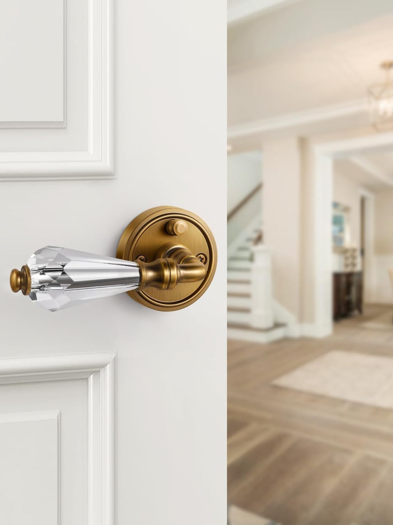 SORWDUERM 1 Pack Antique Brass Glass Door Lever Privacy Crystal Door Levers Door Lever Interior Door Handle for Bedroom and Bathroom,Zinc Alloy - Image 3