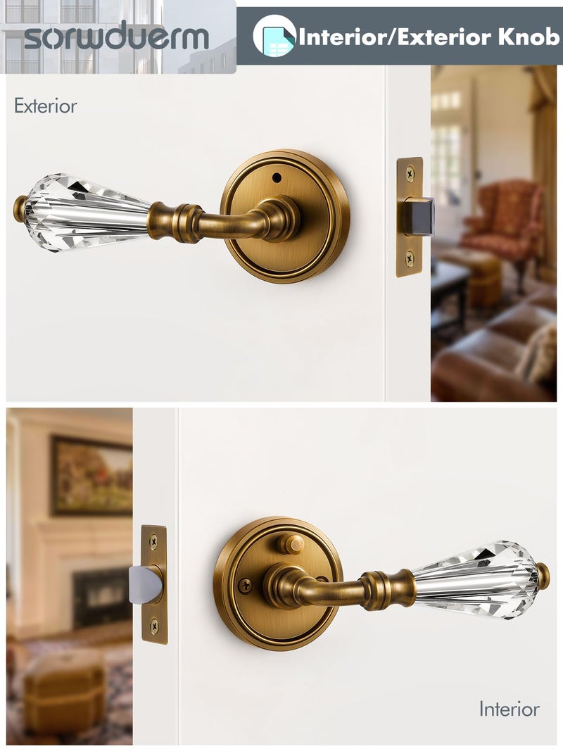 SORWDUERM 1 Pack Antique Brass Glass Door Lever Privacy Crystal Door Levers Door Lever Interior Door Handle for Bedroom and Bathroom,Zinc Alloy - Image 5