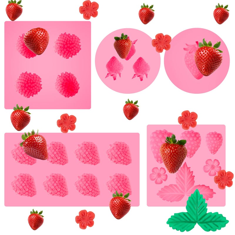 AUFXKOO 5Pcs Strawberry Baking Mold Silicone 3D Strawberry Chocolate Mold, Candy Jelly Flower Fondant Molds Ice Cream DIY Paper Cup Cake Biscuit Dessert Making - Image 1