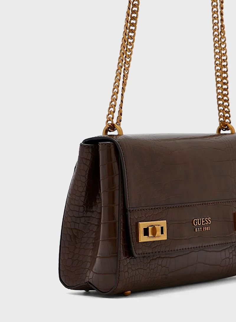 GUESS Katey Croc Flap Shoulder Bag
