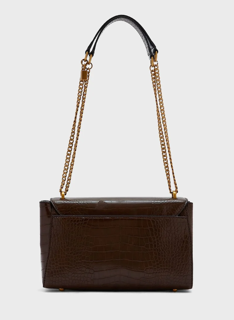 GUESS Katey Croc Flap Shoulder Bag