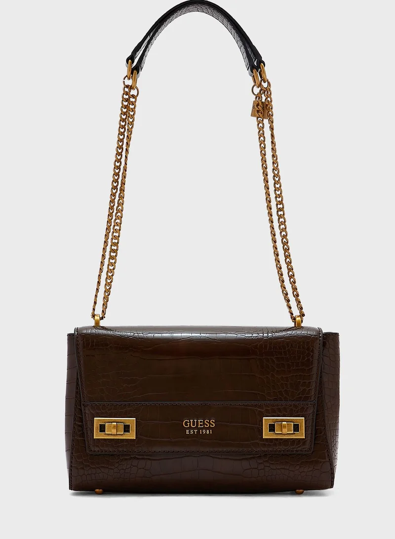 GUESS Katey Croc Flap Shoulder Bag