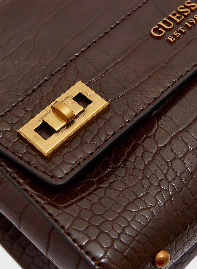 GUESS Katey Croc Flap Shoulder Bag