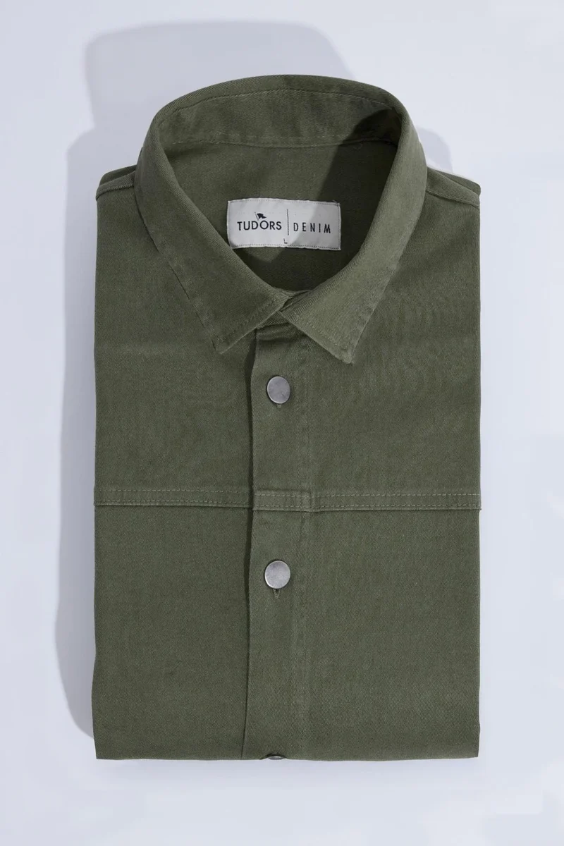تودورس Men's Relax Fit Casual Cut Gabardine Lycra Side Pocket Khaki Jacket Shirt