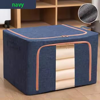 HAKKU 66 LTR Foldable Steel Frame Cloths Zip Organizer Bag and Oxford Fabric Storage Living Cover Boxes For Wardrobe Shelves Clothes, Sarees, Bed Sheet, Blanket (Blue, 66 Ltr - Pack of 2) - Image 5