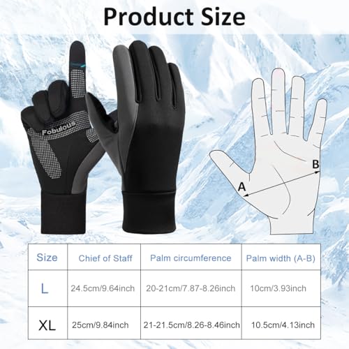 GUSTAVE® Winter Gloves for Men Splashproof Windproof Thermal Plush Lined Riding Cycling Driving Gloves with Antislip Palm and Touchscreen Fingertips Black Grey XL - Image 2