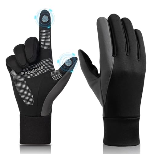 GUSTAVE® Winter Gloves for Men Splashproof Windproof Thermal Plush Lined Riding Cycling Driving Gloves with Antislip Palm and Touchscreen Fingertips Black Grey XL - Image 1