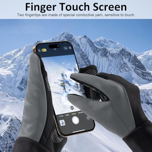 GUSTAVE® Winter Gloves for Men Splashproof Windproof Thermal Plush Lined Riding Cycling Driving Gloves with Antislip Palm and Touchscreen Fingertips Black Grey XL - Image 4