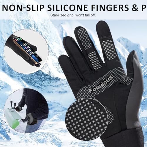 GUSTAVE® Winter Gloves for Men Splashproof Windproof Thermal Plush Lined Riding Cycling Driving Gloves with Antislip Palm and Touchscreen Fingertips Black Grey XL - Image 5