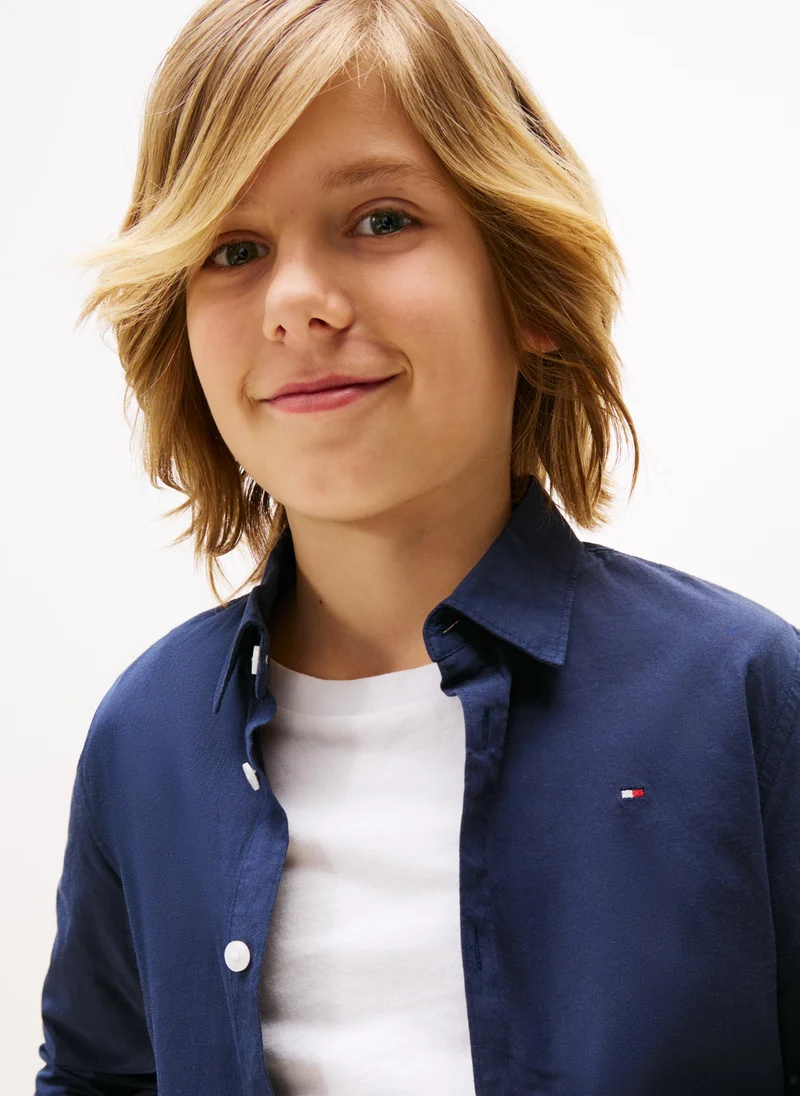 TOMMY HILFIGER Kids Solid Stretch Poplin Shirt