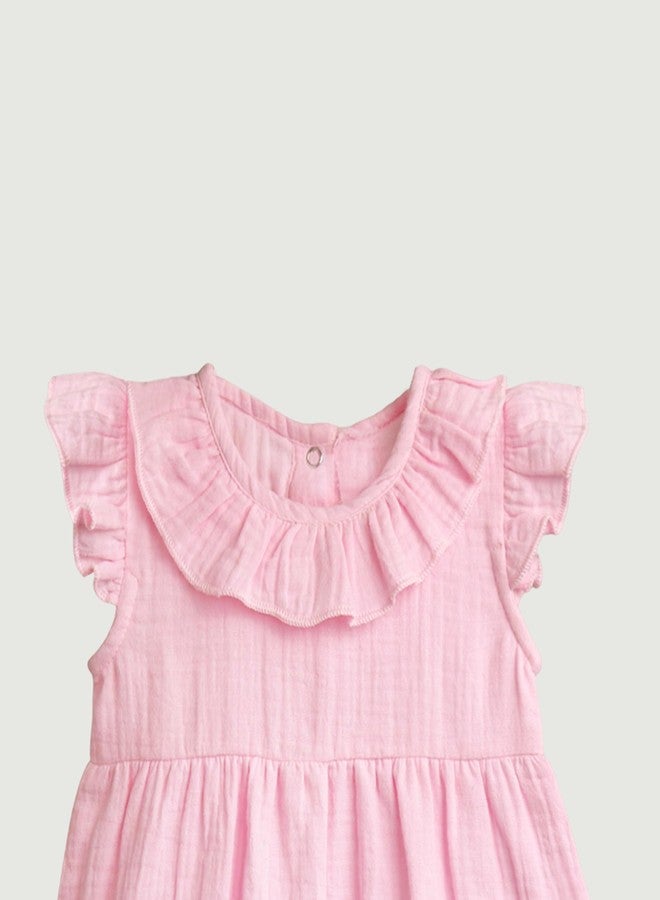LUAY Girls Linen Frock Dress - Soft Ruffled Sleeves | Baby & Toddler Summer Outfit | Breathable & Lightweight Fabric (Pink, 4-5 Years) - Image 4
