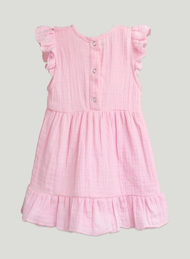 LUAY Girls Linen Frock Dress - Soft Ruffled Sleeves | Baby & Toddler Summer Outfit | Breathable & Lightweight Fabric (Pink, 4-5 Years) - Image 3
