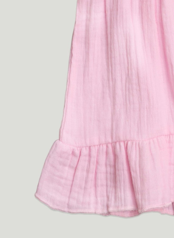 LUAY Girls Linen Frock Dress - Soft Ruffled Sleeves | Baby & Toddler Summer Outfit | Breathable & Lightweight Fabric (Pink, 4-5 Years) - Image 5