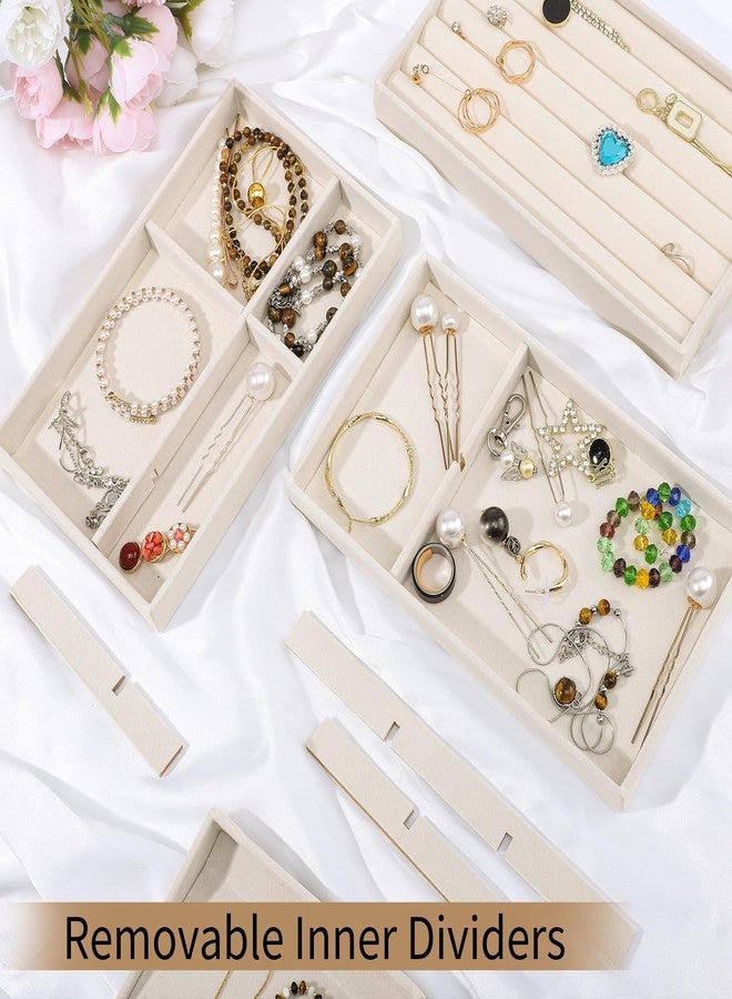Dntorx Stackable Jewelry Organizer Trays, 6 Set of Velvet Jewelry Drawer Insert Sets Organizer Trays Jewelry Display Case Storage with Removable Dividers for Earring Necklace Rings Bracelet（Beige） - Image 5