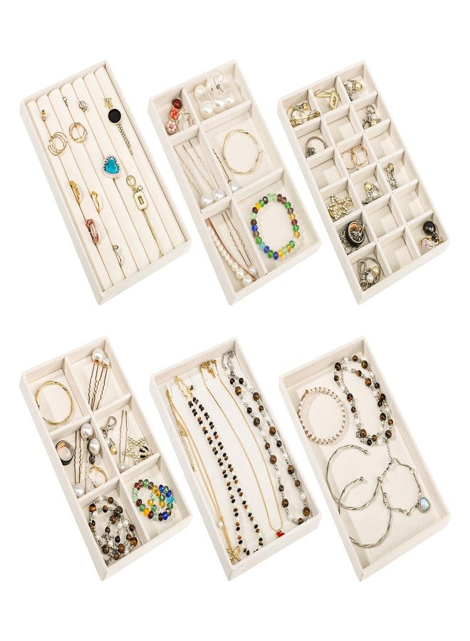 Dntorx Stackable Jewelry Organizer Trays, 6 Set of Velvet Jewelry Drawer Insert Sets Organizer Trays Jewelry Display Case Storage with Removable Dividers for Earring Necklace Rings Bracelet（Beige） - Image 1