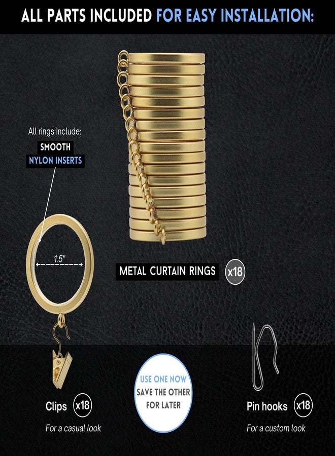 BlastHome® Luxury Curtain Rings - Premium Metal with Quiet, Smooth, Removable Nylon Inserts - Pinhooks and Clips Included - 1 1/2" Inside Diameter - 18 Rings for Two Standard Curtains - Brushed Gold - Image 4