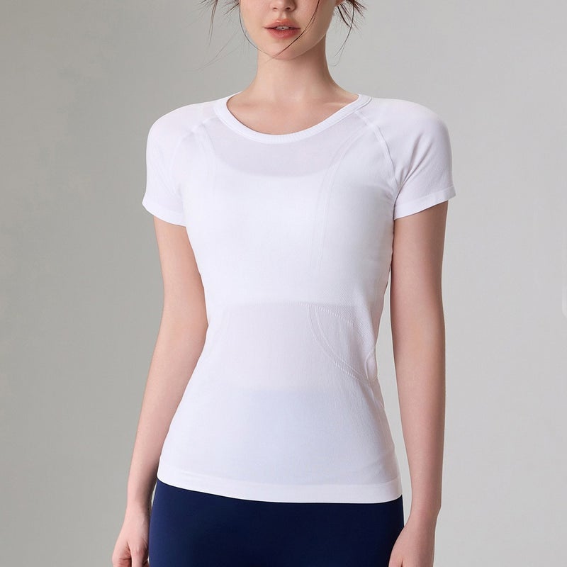 Tian Hong Women's Seamless Barely-There Round Neck Yoga T-Shirt Short Sleeve Athletic Top for Pilates Running Breathable - Image 1