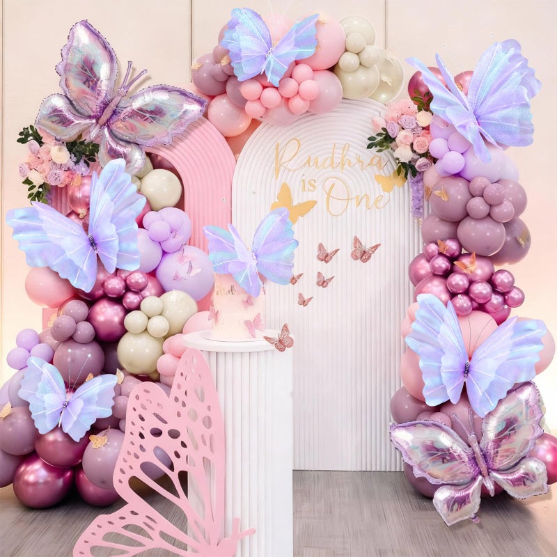 Geelin 6 Pcs Large Purple Butterfly Decorations Mariposas Grandes para Decoracion Big Butterfly Party Decor 20 Inch 12 Inch 3D Silk Butterflies for Baby Shower Women Birthday Party Wedding Decor - Image 3
