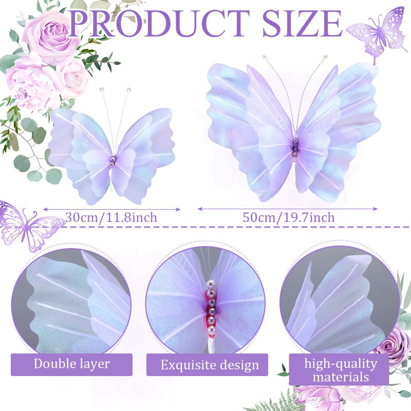 Geelin 6 Pcs Large Purple Butterfly Decorations Mariposas Grandes para Decoracion Big Butterfly Party Decor 20 Inch 12 Inch 3D Silk Butterflies for Baby Shower Women Birthday Party Wedding Decor - Image 2