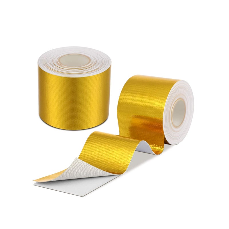 Heat Shield Tape Cool Tapes Aluminum Foil Heat Reflective Adhesive Heat Shield Thermal Barrier Foil Tape Self-Adhesive Heat Resistant Tape for Hose and Auto Use, 2 Rolls (Gold, 2 Inch x 32.8 ft) - Image 1