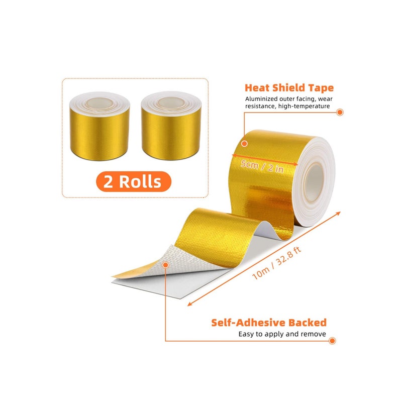Heat Shield Tape Cool Tapes Aluminum Foil Heat Reflective Adhesive Heat Shield Thermal Barrier Foil Tape Self-Adhesive Heat Resistant Tape for Hose and Auto Use, 2 Rolls (Gold, 2 Inch x 32.8 ft) - Image 4