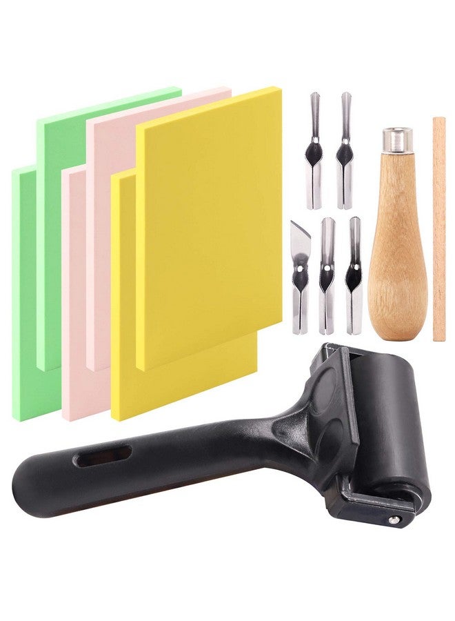 Keadic 12Pcs Soft Rubber Carving Blocks Kit Comes With Linoleum Cutter Tools & 2 Inches Rubber Roller Brayer Rollers Glue Roller For Ink Paint Block Stamping Printmaking Wallpaper And Arts & Crafts - Image 1