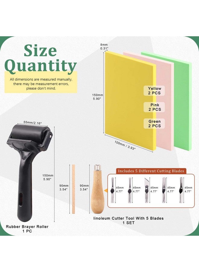 Keadic 12Pcs Soft Rubber Carving Blocks Kit Comes With Linoleum Cutter Tools & 2 Inches Rubber Roller Brayer Rollers Glue Roller For Ink Paint Block Stamping Printmaking Wallpaper And Arts & Crafts - Image 2