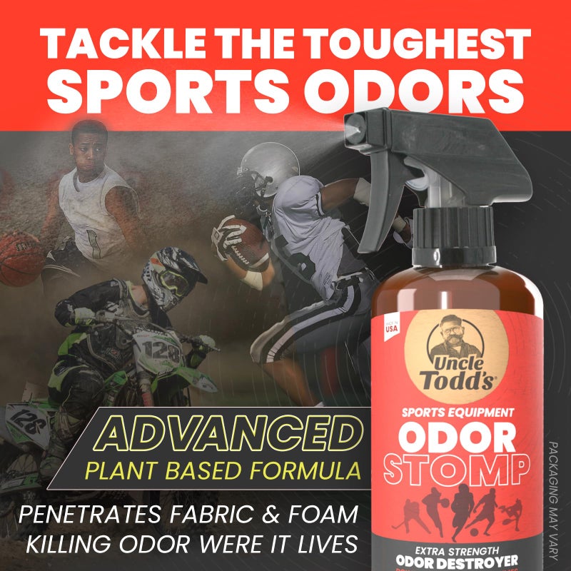 Uncle Todd's Uncle Toddâ€™s Odor Stomp Sports Equipment Odor Eliminator Spray - Extra Strength Enzyme-Powered Deodorizer for Football, Hockey, Gym Bags, and Athletic Gear - Citrus Sport Scent - 16oz - Image 2