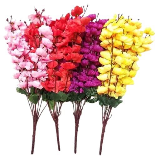 VRCT Artificial Cherry Blossom Flower (Multicolour, Set of 4),Artificial Flora - Image 3