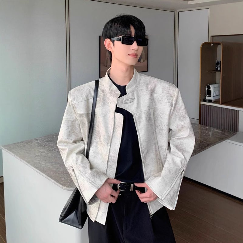 2024 Stand Collar High-End Motorcycle Leather Jacket Men'S Short Shoulder Pad Jacket Loose Flying Jacket Trendy Brand - Image 3