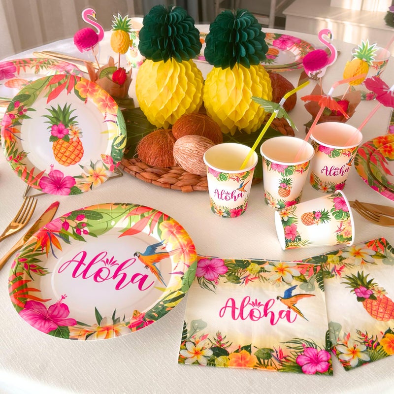 RainMeadow Premium Luau Birthday Party Decorations Set for 25 guests - Hawaiian Theme with Aloha Banner, Balloons, Flamingo, Tableware - Tropical Luau Party Supplies - Image 3