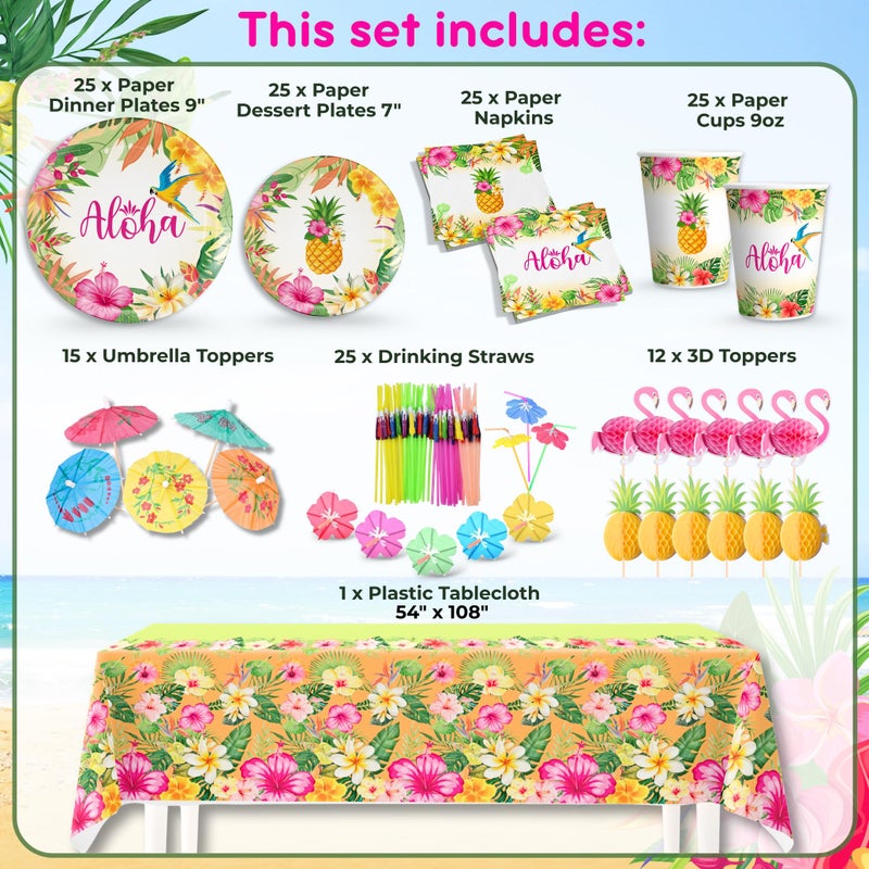 RainMeadow Premium Luau Birthday Party Decorations Set for 25 guests - Hawaiian Theme with Aloha Banner, Balloons, Flamingo, Tableware - Tropical Luau Party Supplies - Image 4