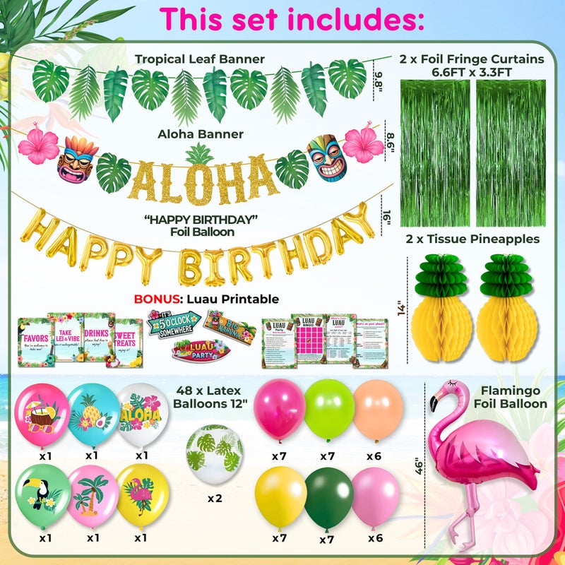 RainMeadow Premium Luau Birthday Party Decorations Set for 25 guests - Hawaiian Theme with Aloha Banner, Balloons, Flamingo, Tableware - Tropical Luau Party Supplies - Image 5