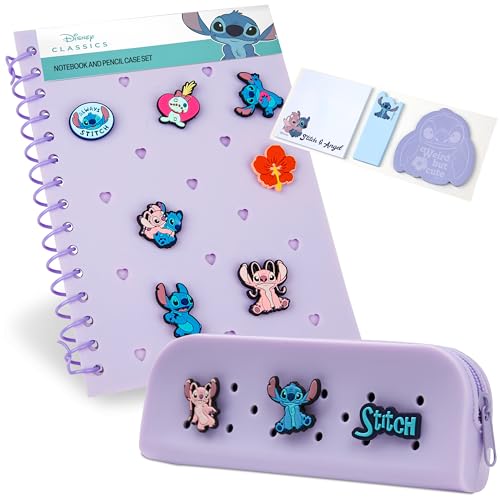 Disney Stitch A5 Customizable Notebook and Zipped Pencil Case Stationery Set with Character Pins Sticky Notes Gifts for Girls - Image 1