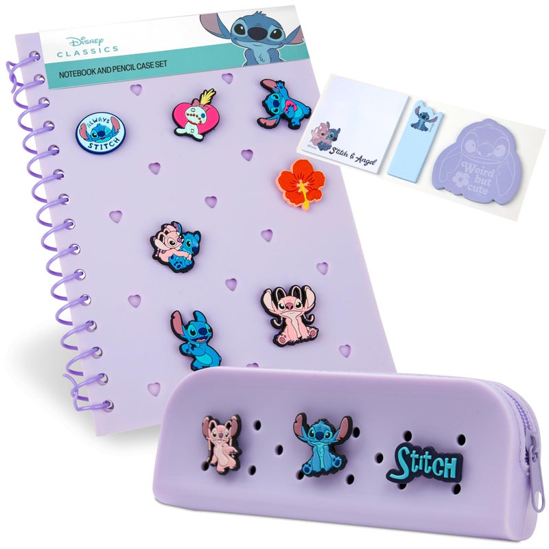 Disney Stitch A5 Customizable Notebook and Zipped Pencil Case Stationery Set with Character Pins Sticky Notes Gifts for Girls - Image 2