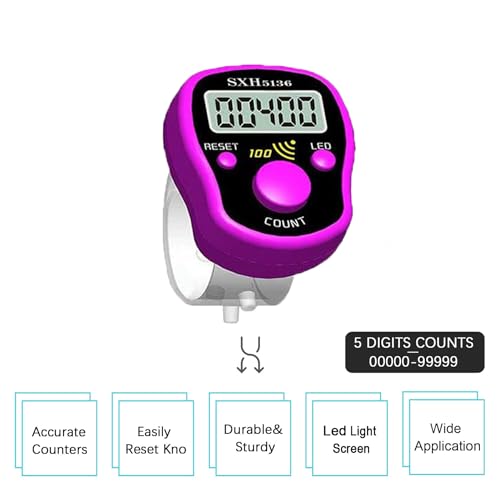 TESEAS Stitch Counters 2Pcs LED Digital Row Counter and Stitch Markers 50 Pcs Crochet Stitch Markers for Knitting Sewing Stitching Weaving, Muslim Pray, Recording Sports Scoring, Lap Counting finger Counter - Image 2