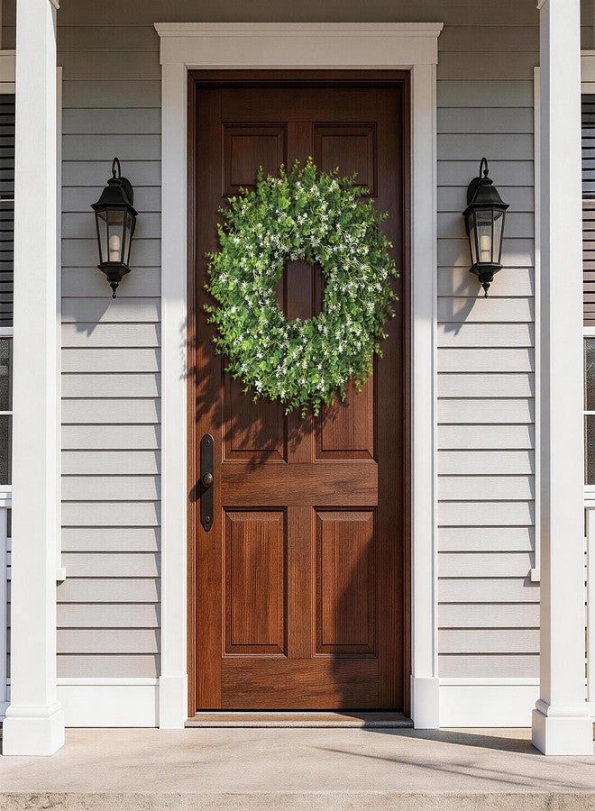 VIERENA 26" Artificial Eucalyptus Wreath with Baby's Breath for Front Door - Fake Eucalyptus Wreath, Spring Summer Faux Flowers Wreath for Porch, Farmhouse, Wall, Window, Home Decor (White-Green) - Image 3