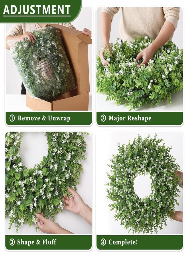 VIERENA 26" Artificial Eucalyptus Wreath with Baby's Breath for Front Door - Fake Eucalyptus Wreath, Spring Summer Faux Flowers Wreath for Porch, Farmhouse, Wall, Window, Home Decor (White-Green) - Image 5