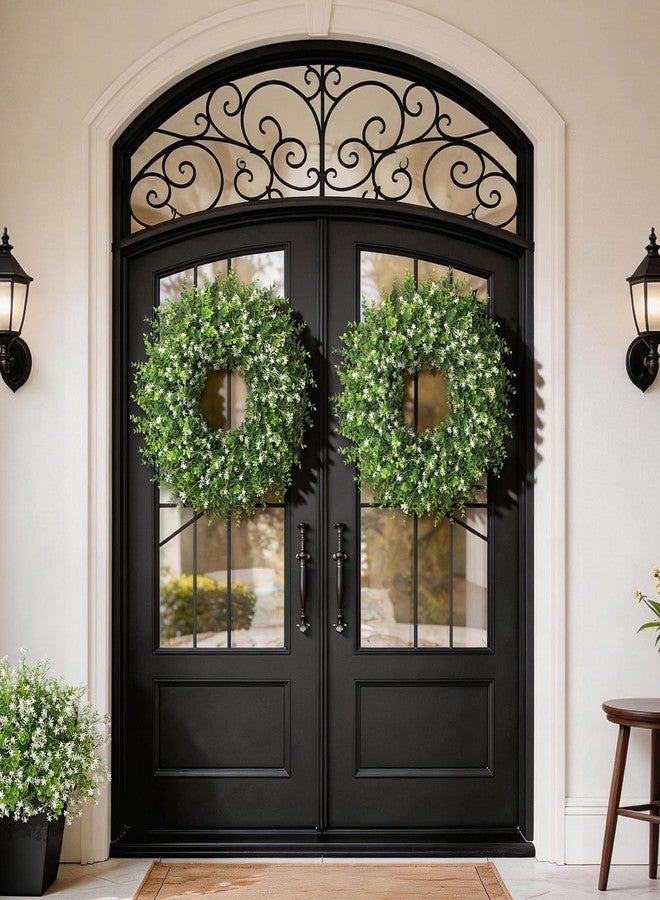 VIERENA 26" Artificial Eucalyptus Wreath with Baby's Breath for Front Door - Fake Eucalyptus Wreath, Spring Summer Faux Flowers Wreath for Porch, Farmhouse, Wall, Window, Home Decor (White-Green) - Image 4
