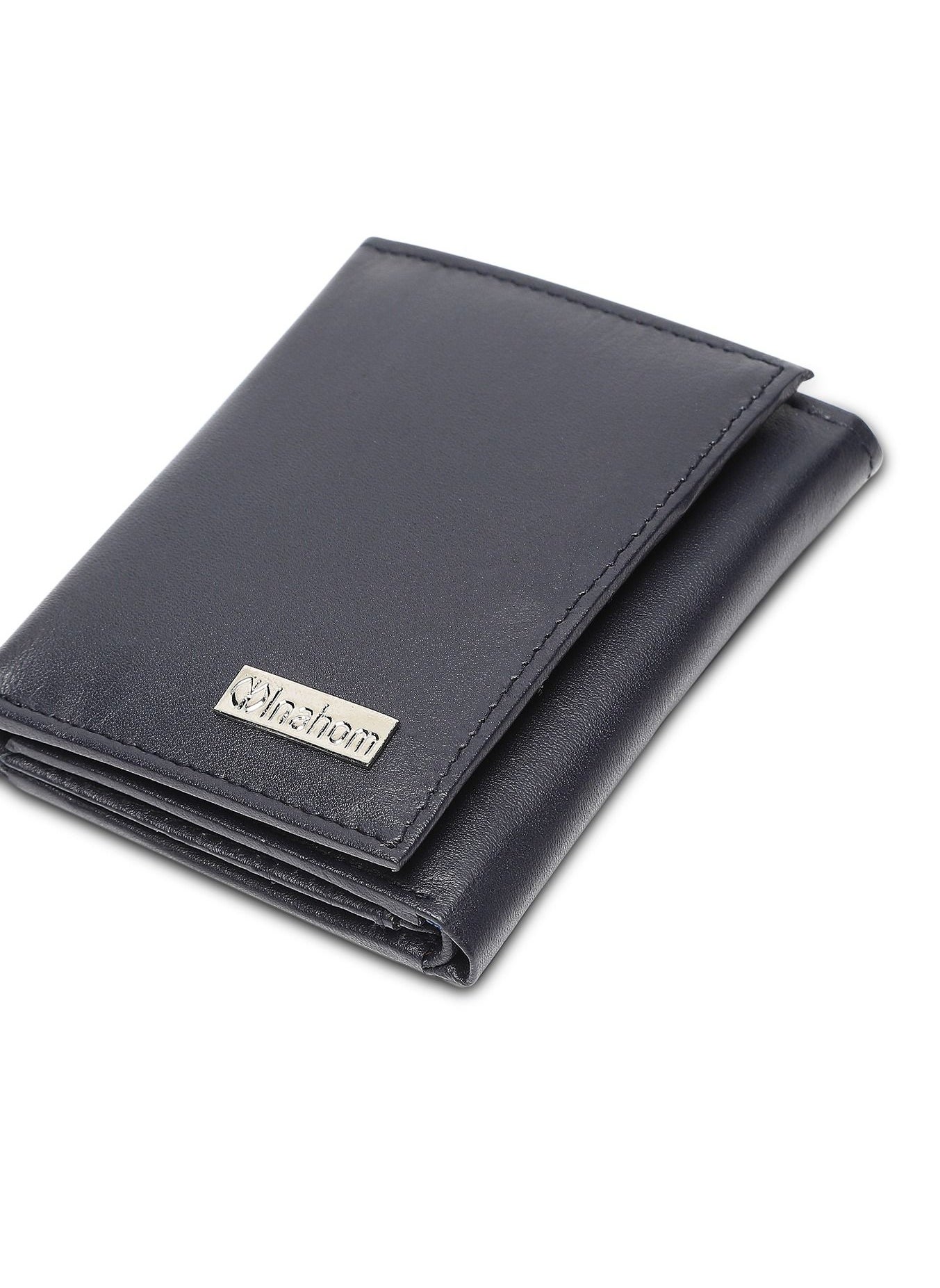 Inahom Tri-Fold Organised Wallet Flat Nappa Genuine and Smooth Leather Upper IM2021XDA0006-400-Navy Blue 