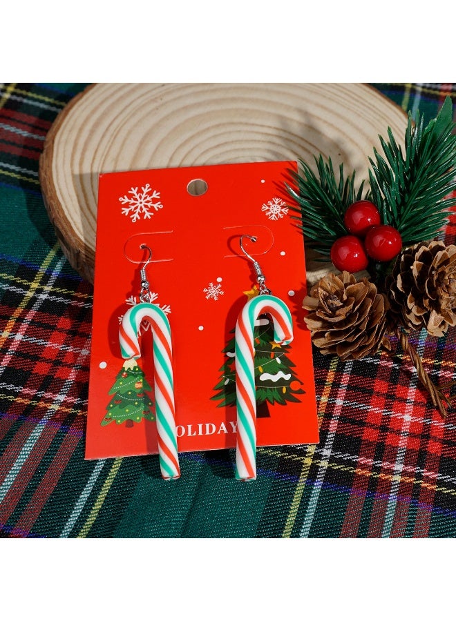 Colorful Candy Cane Earrings – Trendy Christmas Clay Earrings for Women, Festive Holiday Jewelry