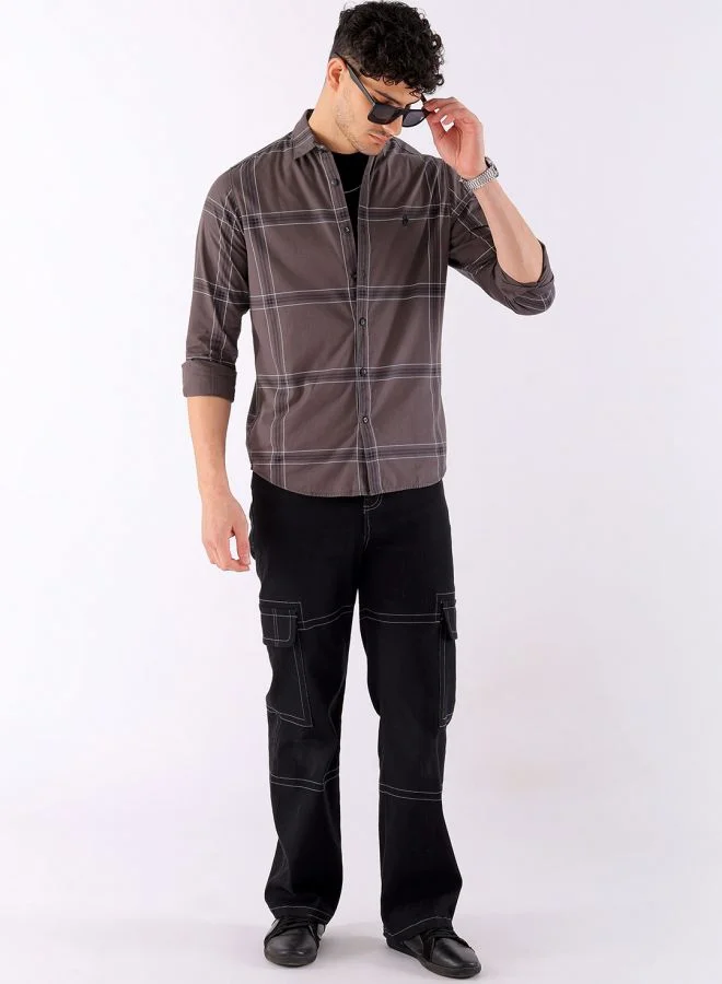 The Indian Garage Co Men Regular Fit Checkered Full Sleeves Cutaway Collar Casual Shirt