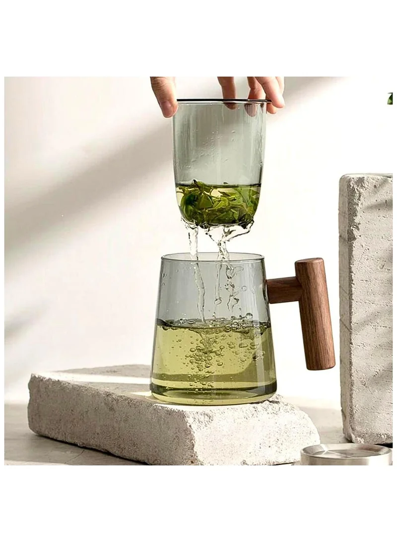 كويزيرا كوب شاي من زجاج البورسليكات السميك المقاوم للحرارة من كويسيرا مع مصفاة ومقبض خشبي، السعة: 300 مل