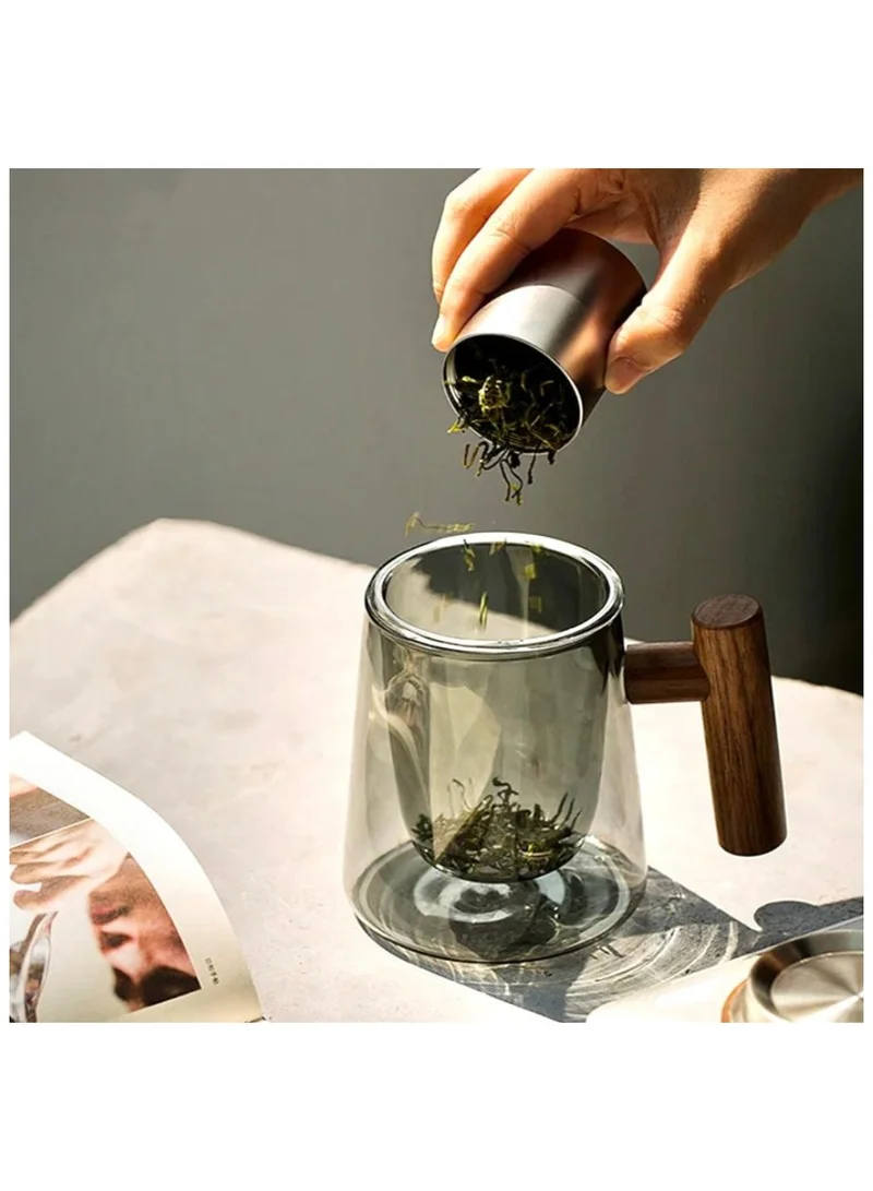 كويزيرا كوب شاي من زجاج البورسليكات السميك المقاوم للحرارة من كويسيرا مع مصفاة ومقبض خشبي، السعة: 300 مل